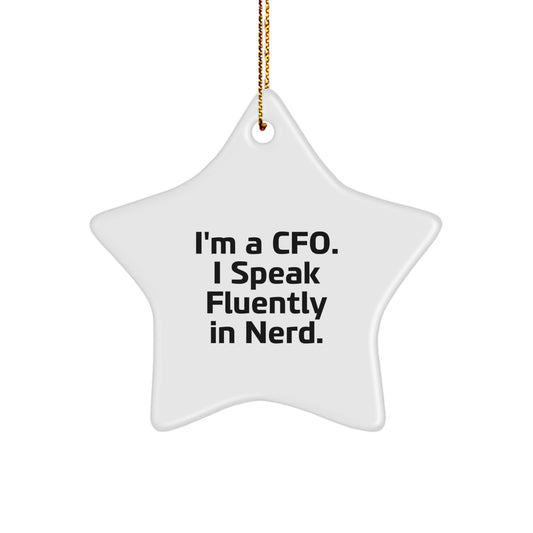 Funny CFO Gifts, Christmas Unique Star Ornaments, 'I'm A Cfo. I Speak Fluently In genius.' Quote, White Star Shaped Decoration, Great for Men or Women CFO Family and Friends - Image 1