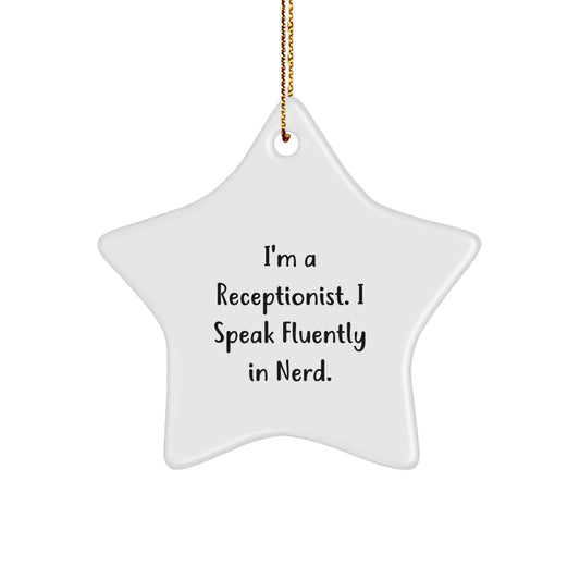 Funny Receptionist Gifts from Friends, Star Ornament Quote 'I Speak Fluently In genius', Christmas Unique Office Decor - Image 1