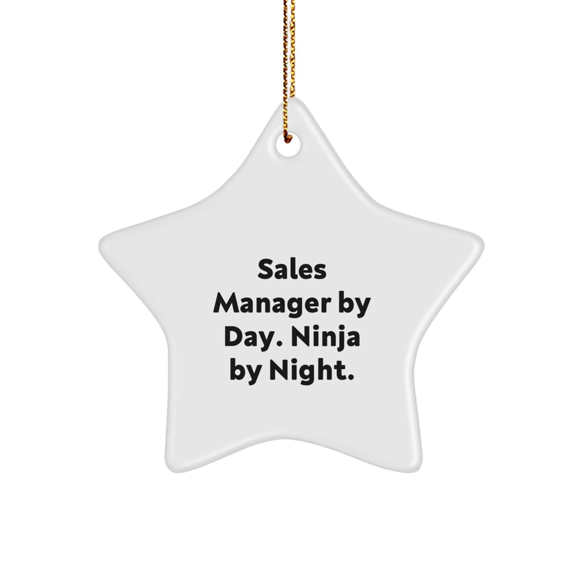 Gifts from Coworkers for Sales Managers, Funny Star Ornament, Christmas Unique Gifts for Men, White Star Shaped Decoration with Gold Cord - Image 1