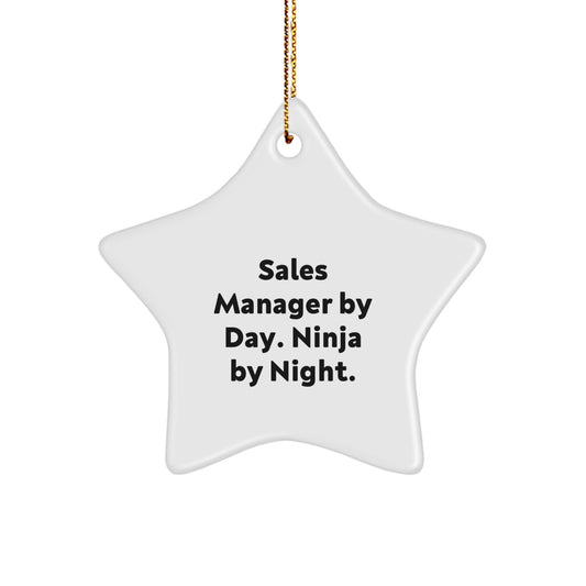 Gifts from Coworkers for Sales Managers, Funny Star Ornament, Christmas Unique Gifts for Men, White Star Shaped Decoration with Gold Cord - Image 1