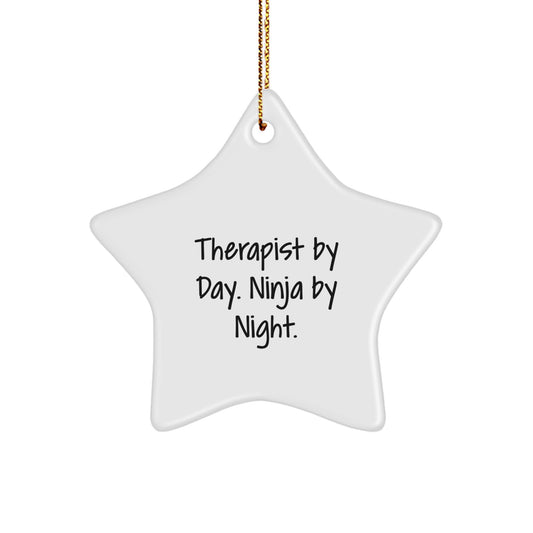 Funny Therapist Gifts from Men to Women Coworkers Family Star Ornament for Christmas with Quote 'Therapist by Day. Ninja by Night.' - Image 1