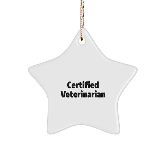 Funny Gifts from Friends for Veterinarians, Certified Star Ornament, Christmas Unique Decorations, 'I'm a Veterinarian, Hear Me Roar' White Star Shaped MDF with Gold Cord - Image 1