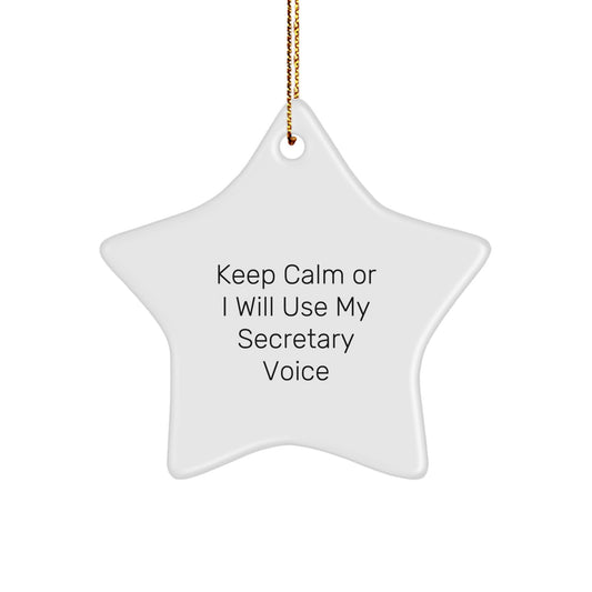 Funny Secretary Gifts for Her - Keep Calm or I Will Use My Secretary Voice Star Ornament, Durable MDF with High-Gloss Finish, Great Christmas Unique Gifts from Women - Image 1