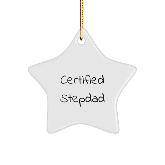Funny Certified Stepdad Gifts from Family Members for Stepdads Star Ornament, White Star Shaped Decorative Christmas Unique Gifts - Image 1