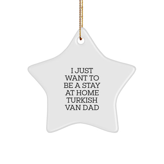 Funny Turkish Van Cat Gifts from Dad to Daughter, Christmas Unique Star Ornament for Happy Kids Room Decor, I Just Want To Be A Stay At Home Turkish Van Dad Quote Star Decoration - Image 1