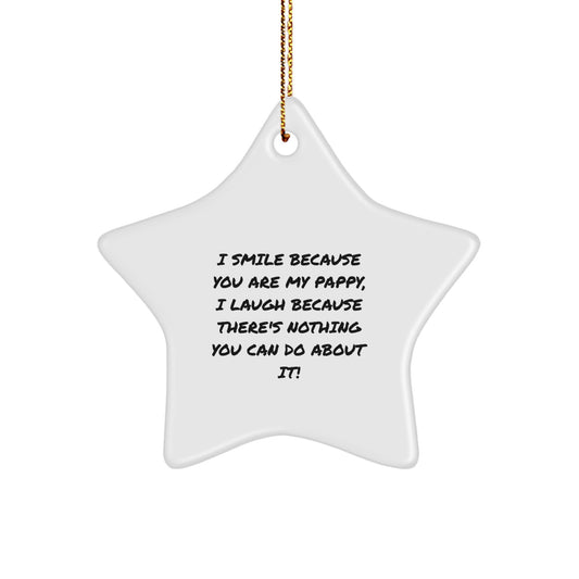 Funny Pappy Gifts from Men to My Wonderful Pappy Star Ornament with I Smile Because You Are My Pappy, I Laugh Because There's Nothing You Can Do About It! Quote for Christmas Unique Gifts - Image 1