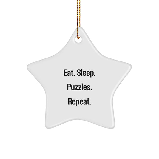 Funny Puzzles Gifts for Men - Eat. Sleep. Puzzles. Repeat. Star Ornament, Unique Christmas Decorations from Friends - Image 1