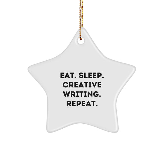 Funny Creative Writing Gifts for Men - Eat Sleep Write Repeat Star Ornament, White Star Shaped Decor, Gifts from Men to Friends and Family for Christmas - Image 1
