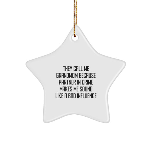 Funny Grandmom Christmas Star Ornament Gift from Family - 'They Call Me Grandmom' - White Star Shaped Decor - Image 1