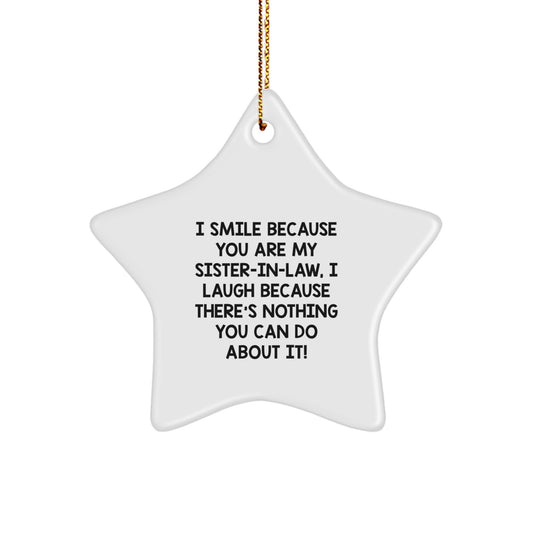 Gifts from Family for Sister-in-law, Funny Star Ornament, 'I Smile Because You Are My Sister-in-law, I Laugh Because There's Nothing You Can Do About It!' Christmas Unique Gifts - Image 1