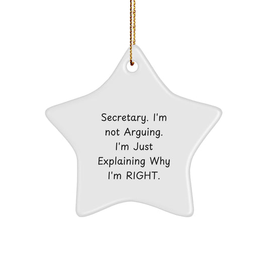 Funny Secretary Star Ornament Gifts from Friends to Secretary Staff, Christmas Unique Gifts for Secretary, 'I'm Not Arguing. I'm Just Explaining Why I'm Right.' Funny Secretary Star Decoration - Image 1