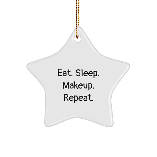 Makeup Lover Gifts from Friends and Family - Eat. Sleep. Makeup. Repeat. Star Ornament for Makeup Enthusiasts - Christmas Unique Presents - Image 1
