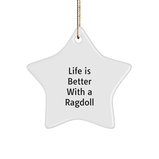 Ragdoll Cat Lover Gifts from Family - White Star Ornament with Life Is Better Quote for Christmas Unique Decorations - Image 1