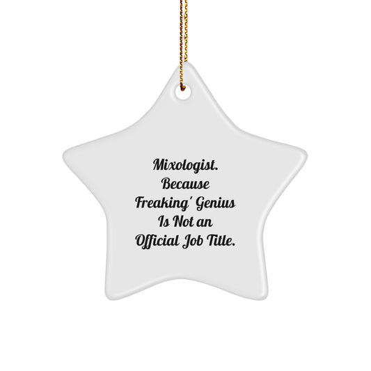 Funny Mixologist Gifts from Friends for Men Star Ornament with 'Mixologist. Because Freaking' genius Is Not An Official Job Title.' Quote, Perfect for Christmas - Image 1