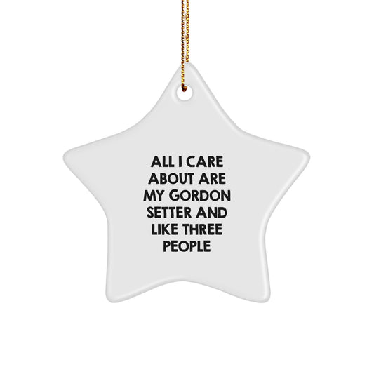 Funny Gordon Setter Dog Lover Gifts from Men, Women, Friends for Christmas Unique Star Ornament, 'All I Care About Are My Gordon Setter And Like Three People' - Image 1