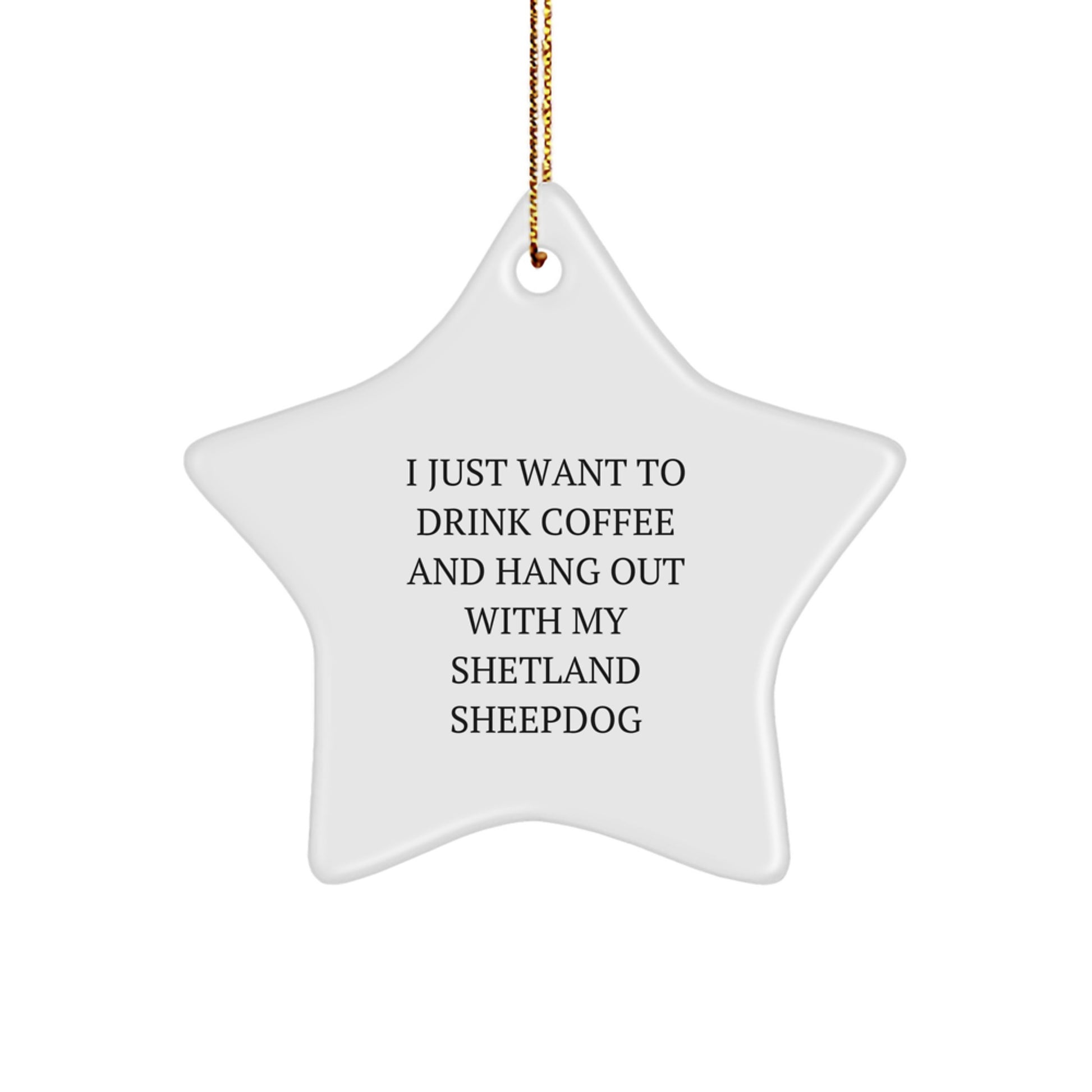 Funny Shetland Sheepdog Christmas Unique Gifts from Men to Family - I Just Want To Drink Coffee And Hang Out With My Shetland Sheepdog Star Ornament - Image 1