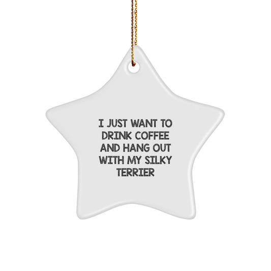 Funny Silky Terrier Dog Lover Gifts, Christmas Unique Star Ornament, Gifts from Women to Friends with Cute Silky Terrier, 'I Just Want To Drink Coffee And Hang Out With My Silky Terrier' - Image 1