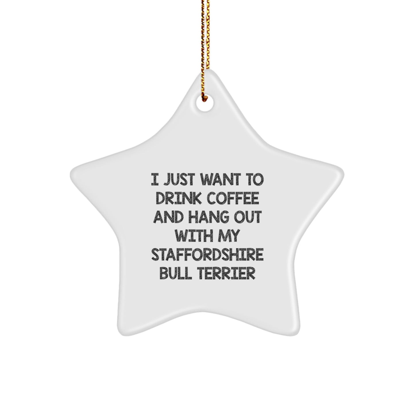Staffordshire Bull Terrier Dog Lovers Christmas Unique Gifts from Friends - I Just Want to Drink Coffee and Hang Out with My Staffordshire Bull Terrier Star Ornament - Image 1