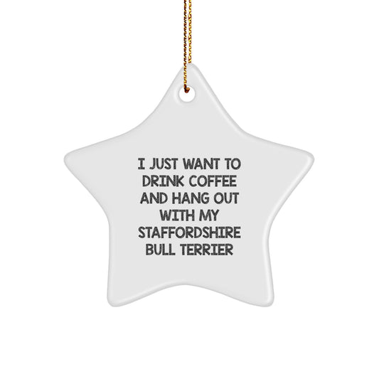 Staffordshire Bull Terrier Dog Lovers Christmas Unique Gifts from Friends - I Just Want to Drink Coffee and Hang Out with My Staffordshire Bull Terrier Star Ornament - Image 1