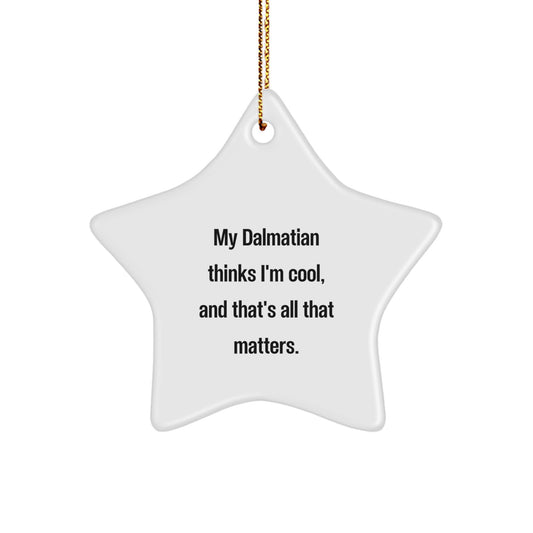 Funny Dalmatian Dog Gifts from Men to Friends for Christmas Unique Decorations - Star Ornament - 'My Dalmatian Thinks I'm Cool, And That's All That Matters.' - Image 1