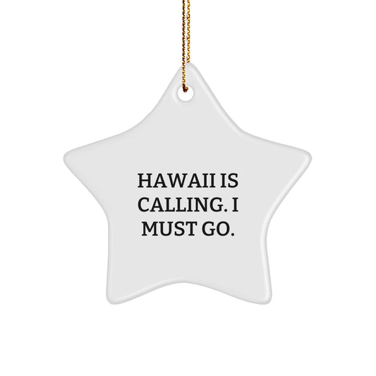 Funny Hawaii Star Ornament Gifts from Men, Women, Friends, or Family for Women, Men, Kids, or Anyone Who Loves Hawaii, 'Hawaii Is Calling. I Must Go.' - Image 1