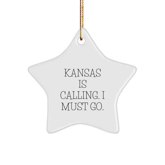 Kansas Star Ornament Gifts for Men from Kansas, Funny Quote Star Decoration, White Star Shaped Ornament for Christmas Unique Gifts - Image 1