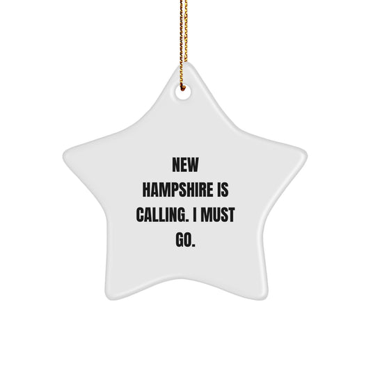 New Hampshire Star Ornament Gifts from Friends and Family, Funny Quote 'New Hampshire Is Calling, I Must Go.' for Christmas Unique Gifts - Image 1
