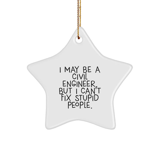 Civil Engineer Gifts from Friends - Funny Christmas Star Ornament for Civil Engineer Men - Star Shaped White Decorations - Image 1