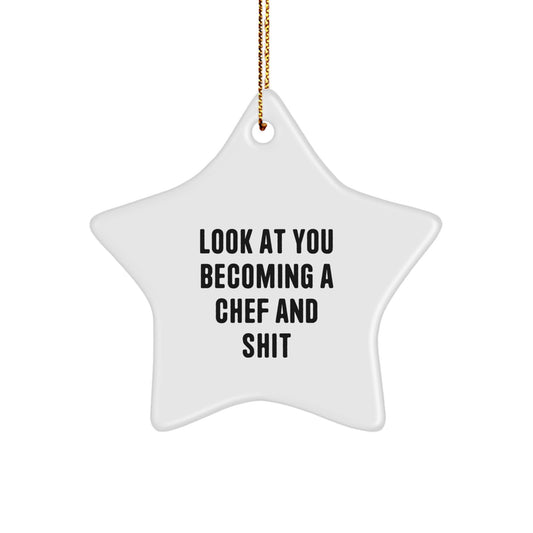 Chef Star Ornament Idea for Coworkers – Christmas Gift – White - Image 1