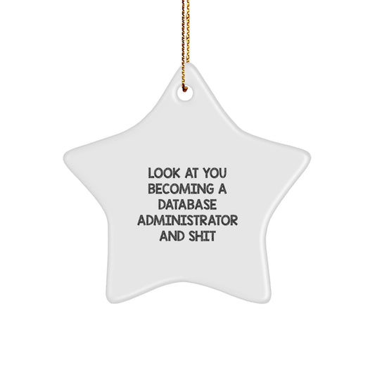 Funny Quote Database Administrator Gifts for Christmas Star Ornament, Gifts from Friends for Men Women Coworkers Family - 'Look At You Becoming A Database Administrator And Shit' Decorative Star - Image 1