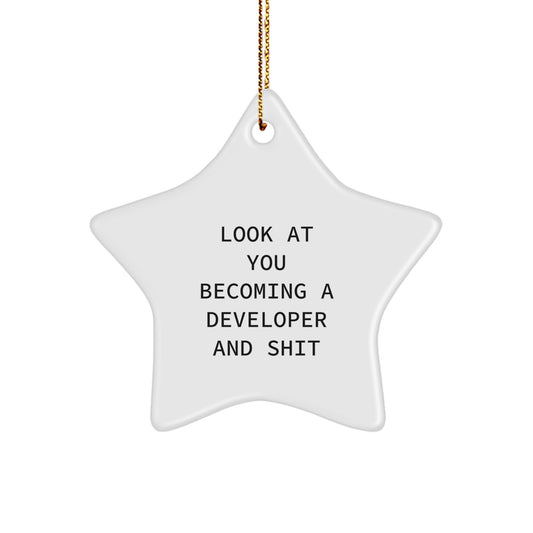 Funny Developer Gifts for Men, Women, Coworkers - Star Ornament Look At You Becoming A Developer And Shit, Christmas Unique Decorations - Image 1