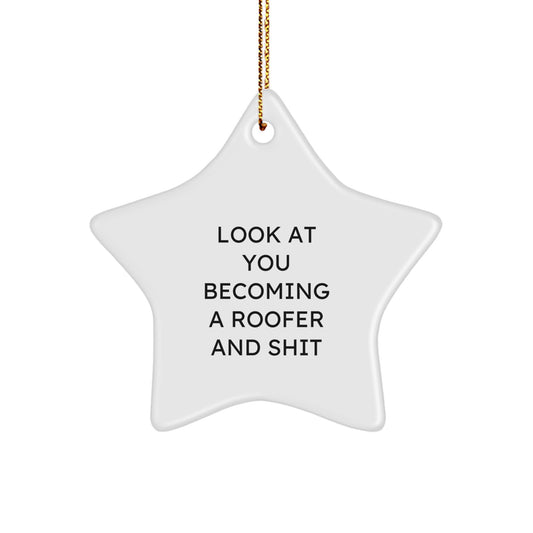 Roofer Keepsake Christmas Ornament for Him Gift – Star Shaped White 3.25 - Image 1