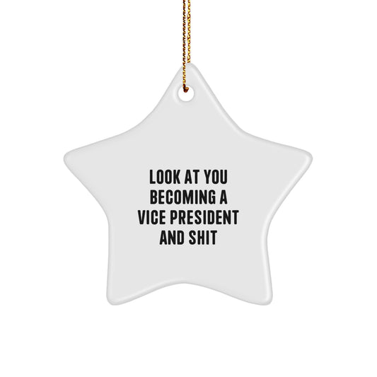 Funny Vice President Star Ornament Gifts from Friends for Men and Women to Congratulate Look At You Becoming A Vice President And Shit at Christmas - Image 1