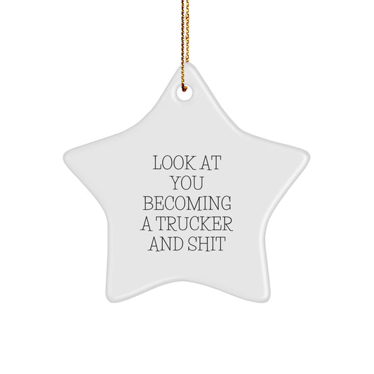 Funny Trucker Gifts from Friends, Unique Christmas Star Ornament, Inspirational Quote for Men Becoming a Trucker - Image 1