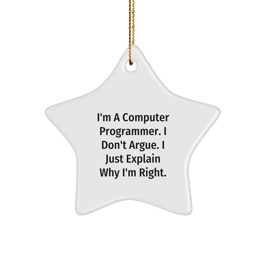 Funny Computer Programmer Gifts - Star Ornament, I'm Right Quote, Christmas Unique Gifts from Men to Friends - Image 1