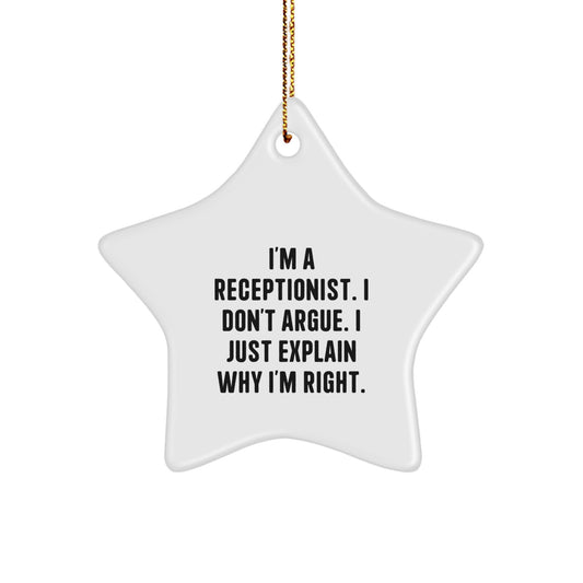 Funny Receptionist Gifts from Men for Christmas Unique Star Ornament, White Star Shaped, Inspirational Quote, Gifts for Receptionist, Star Decoration, Office Decor, Reception Desk - Image 1
