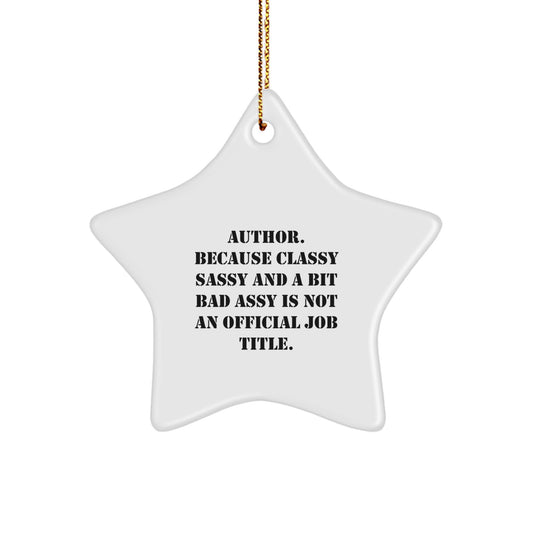 Funny Author Gifts from Friends for Christmas Unique Star Ornaments by Gifts from Author, Funny Star Ornament, Author Quote, White Star Shaped Decorations - Image 1