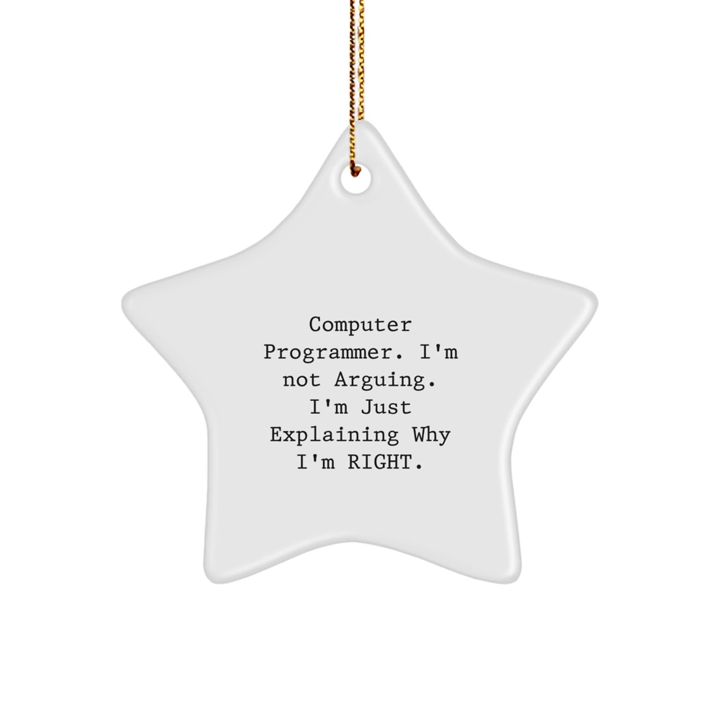 Funny Computer Programmer Gifts Christmas Star Ornament for 'I'm Not Arguing, I'm Just Explaining Why I'm Right' Friends, Coworkers, Family - Image 1