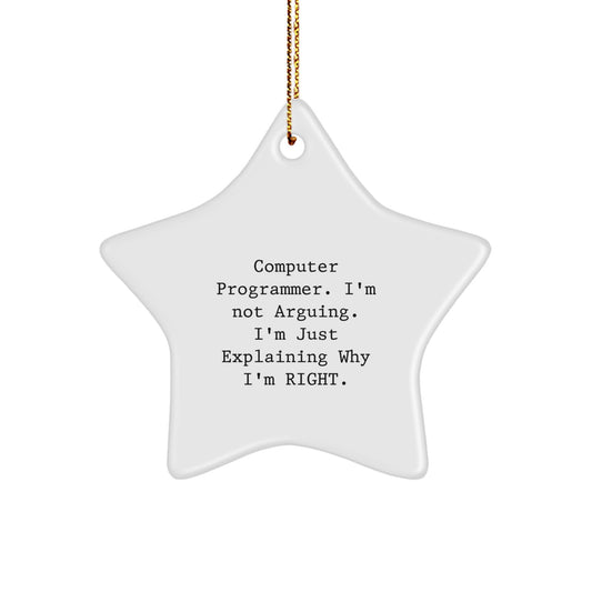 Funny Computer Programmer Gifts Christmas Star Ornament for 'I'm Not Arguing, I'm Just Explaining Why I'm Right' Friends, Coworkers, Family - Image 1