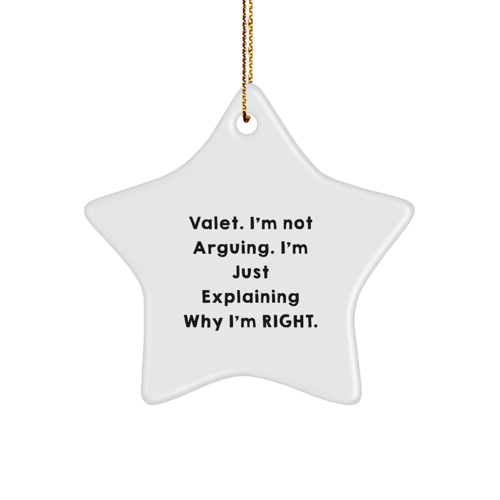 Funny Valet Star Ornament Gifts from Friends, Valet Unique Christmas Memorable Presents for Valet Men, 'I'm Not Arguing, I'm Just Explaining Why I'm Right'. - Image 1