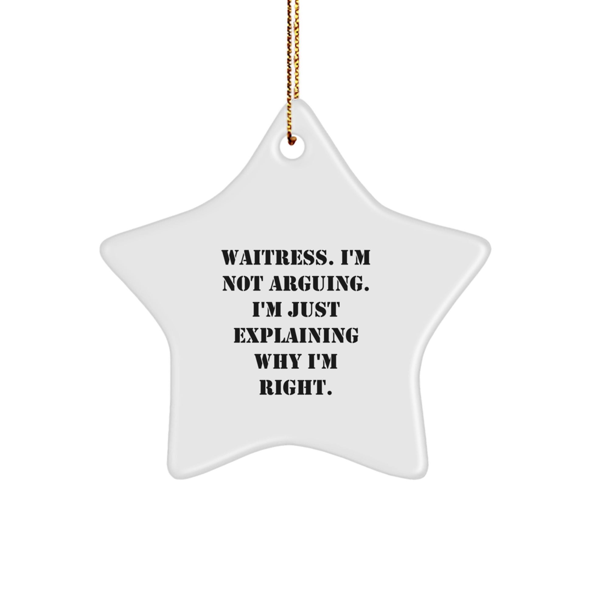 Funny Waitress Gifts from Men - Star Ornament, Waitress, I'm Not Arguing, Right, Unique Christmas Unique Gifts for Waitress Friends, Coworkers, Family - Image 1