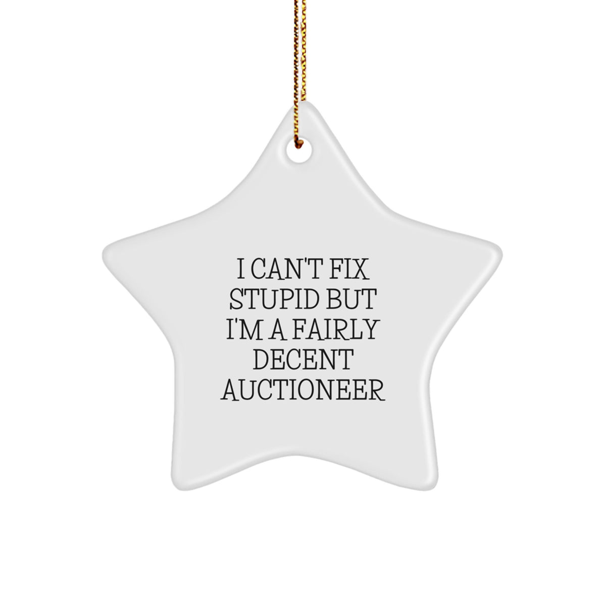 Funny Auctioneer Gifts for Men - Star Ornament, I 'Can't Fix Stupid' Funny Quote, Perfect for Auctioneer Friends and Family, Christmas Unique Gifts - Image 1