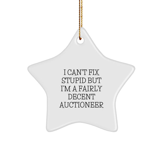 Funny Auctioneer Gifts for Men - Star Ornament, I 'Can't Fix Stupid' Funny Quote, Perfect for Auctioneer Friends and Family, Christmas Unique Gifts - Image 1