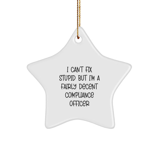Funny Compliance Officer Star Ornament Gifts from Friends for Men and Women - I Can't Fix Stupid but I'm A Decent Compliance Officer Christmas Unique Gifts - Image 1