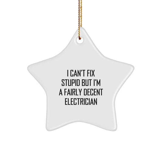Funny Electrician Gifts for Friends and Family - Electrician Star Ornament, Cute Quote 'I Can't Fix Stupid' - Image 1