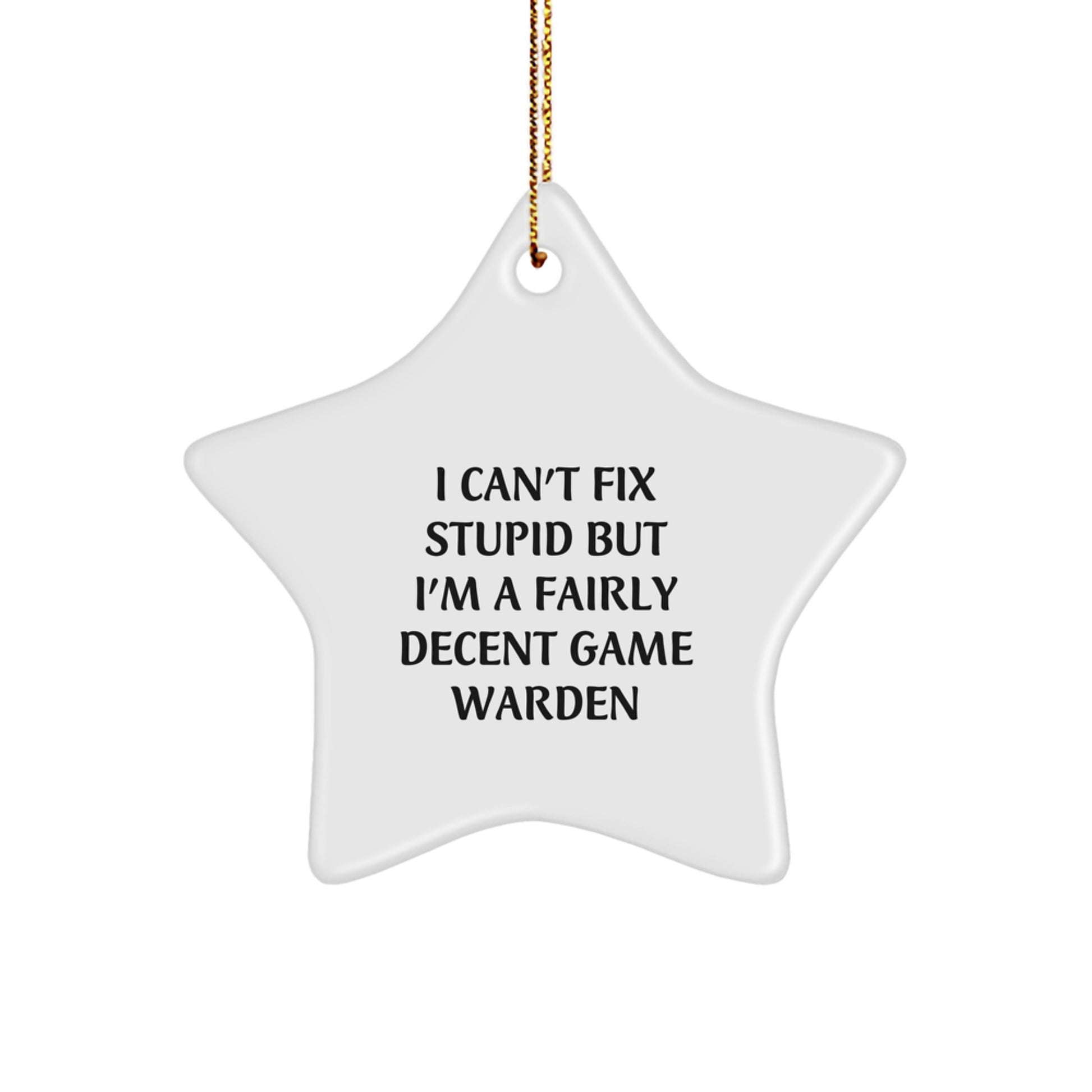 Funny Game Warden Gifts from Friends, Christmas Unique Gifts for Men, Game Warden Star Ornament with Inspirational Quote I Can't Fix Stupid But I'm A Fairly Decent Game Warden - Image 1