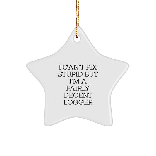 Logger Keepsake Christmas Unique Gift for Him Star Ornament Bright White - Image 1