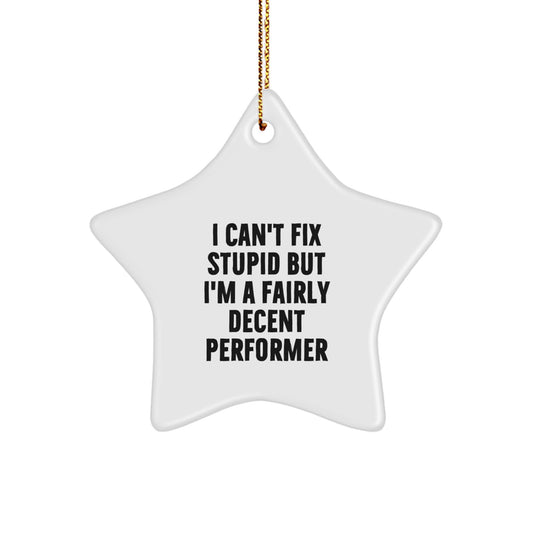 Funny Performer Gifts for Men - Star Ornament, I 'Can't Fix Stupid But I'm A Fairly Decent Performer', Christmas Unique Gifts from Friends, Family, Coworkers - Image 1