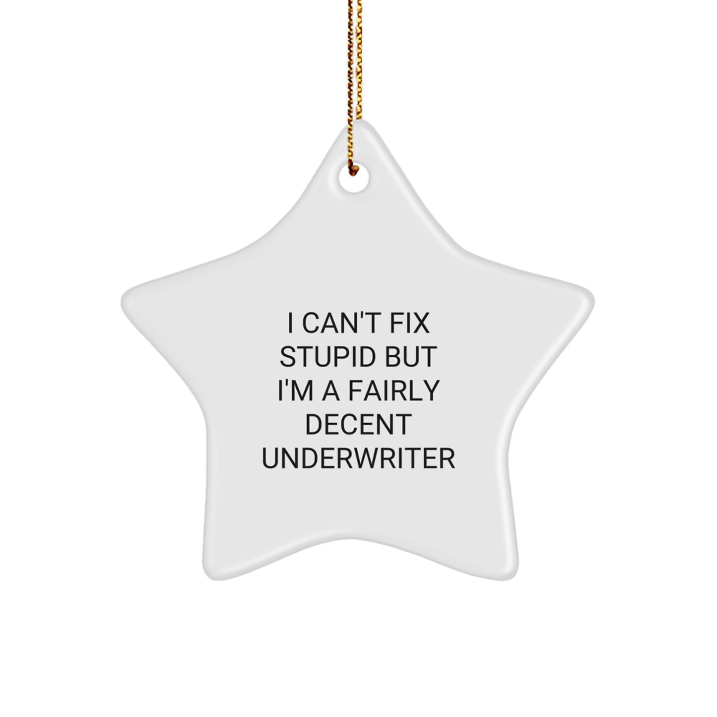 Funny Underwriter Gifts for Men - I Can't Fix Stupid Star Ornament, Christmas Unique Underwriter Star - Image 1