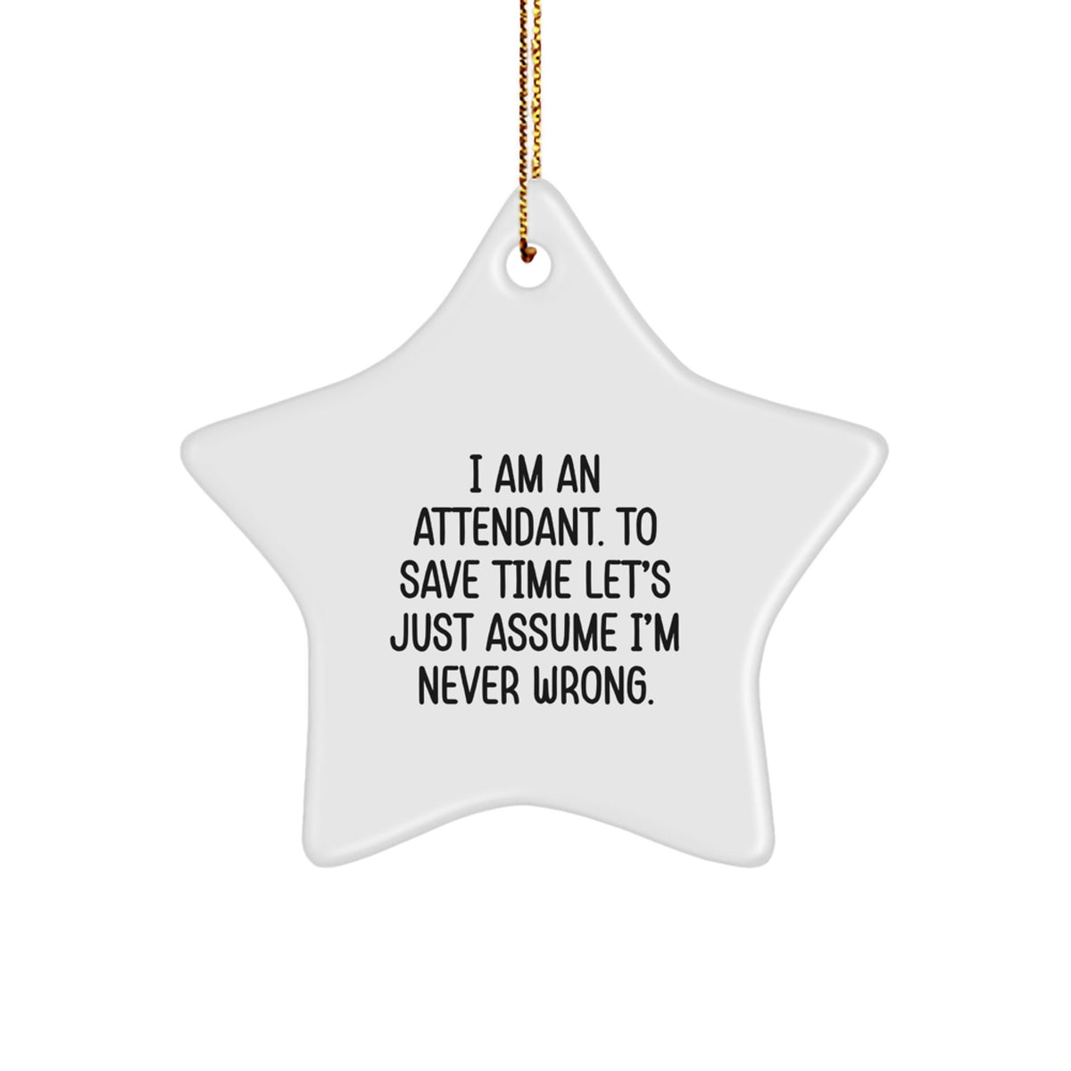 Funny Attendant Gifts from Friends, Christmas Unique Star Ornaments for Attendant, 'I Am An Attendant. To Save Time Let's Just Assume I'm Never Wrong.' Star Shaped Decor - Image 1